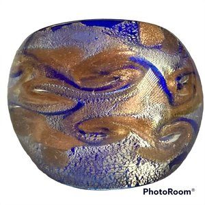 Murano Style Art Glass Dome Cocktail Ring Size 6 7 8 Cobalt Blue Vintage Stock